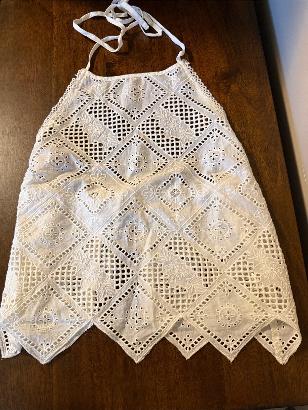 New Free People White Eyelet Halter Top with Crochet Panels